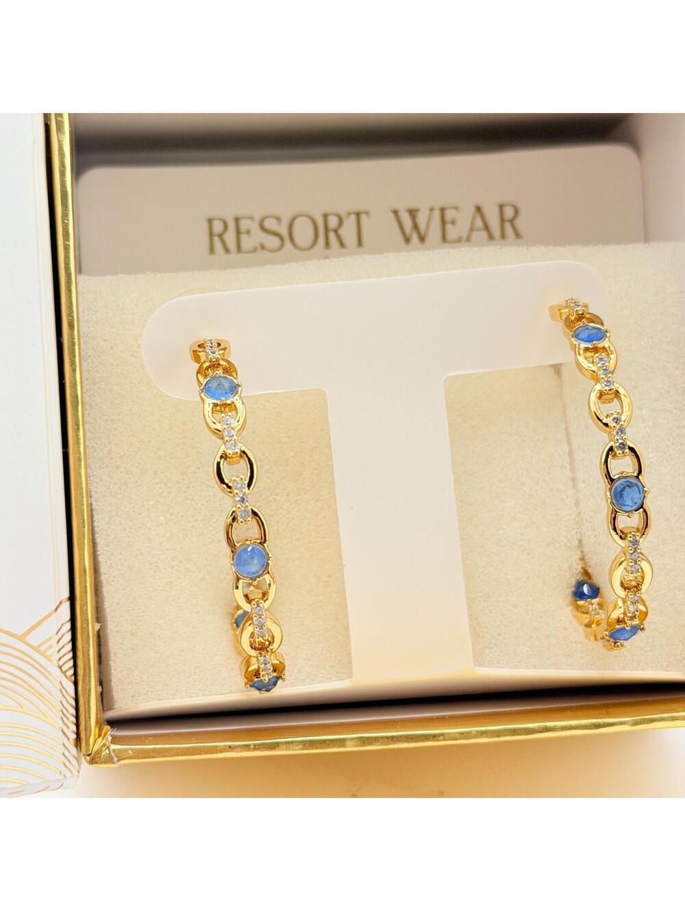 Bomb Party Resort Wear Hoops "Simply Idyllic" Blue Lace Agate on Yellow Gold